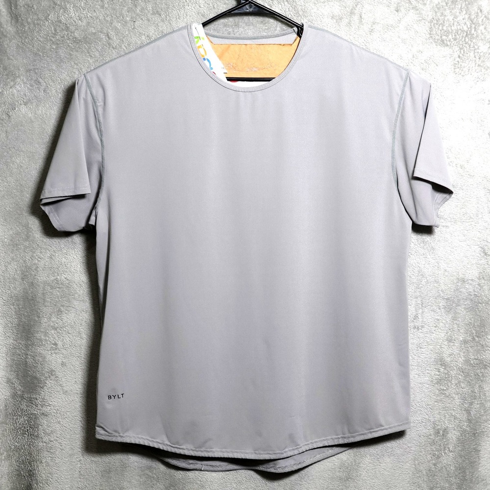 BYLT Premium Basics Shirt Mens XXL Gray Performance Curved Hem Athletic Casual